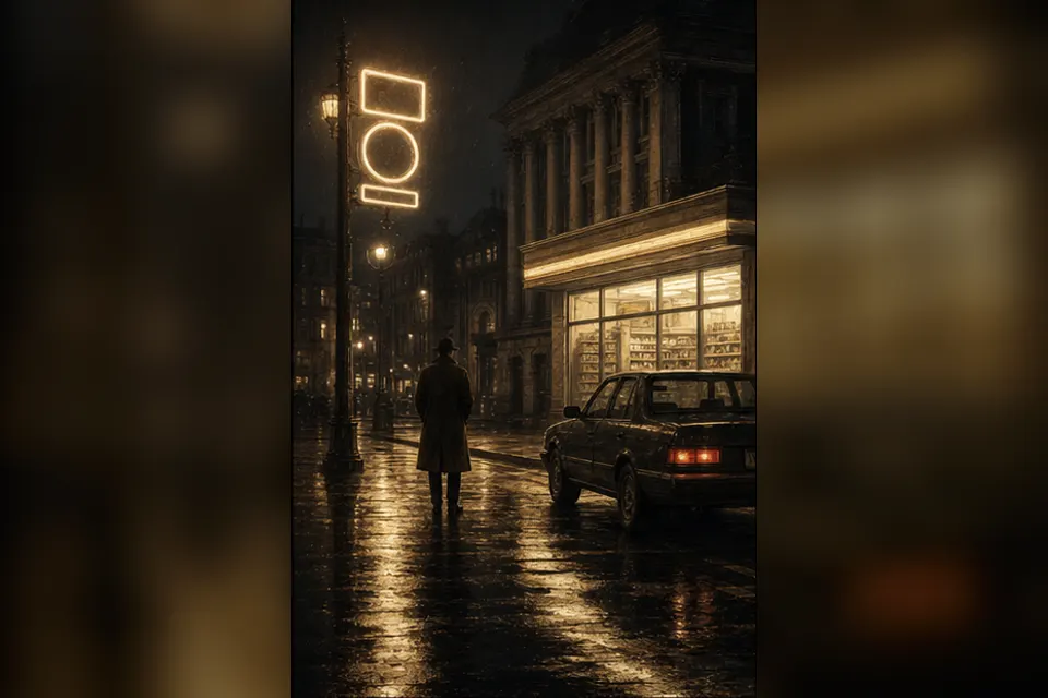 Rainy night convenience-store street experiment interpreted through Dark Academia